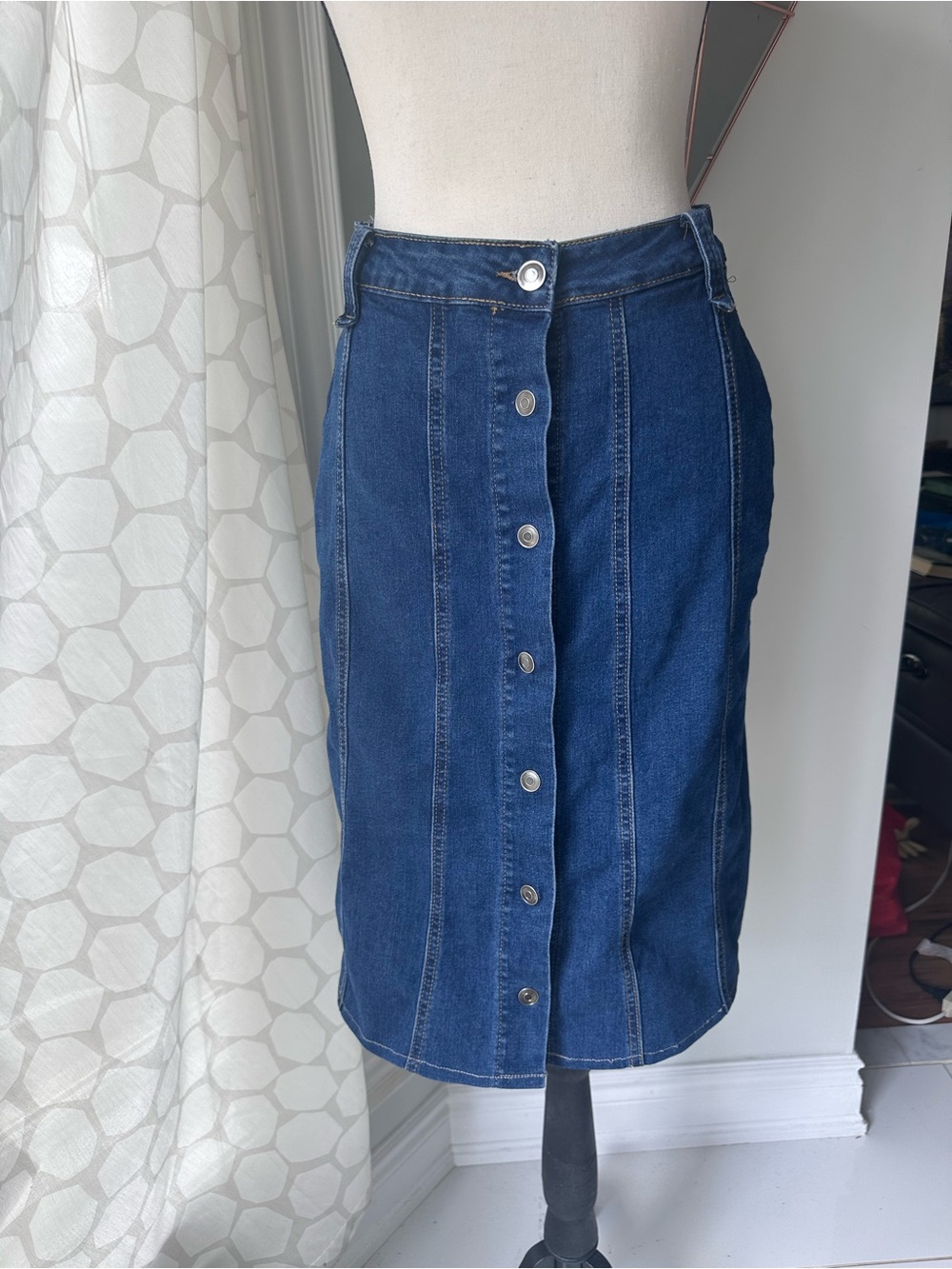VINTAGE 90s Y2K Northern Reflections Blue Denim Jean Button-Front Pencil Skirt M